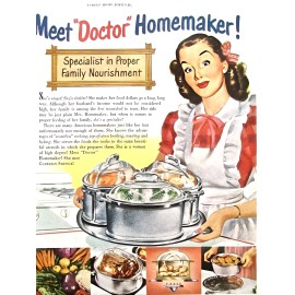 Meet Doctor Homemaker Woman Healthy Cooking Pots Ad Metal Refrigerator Magnet