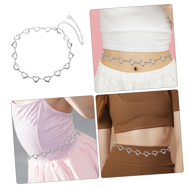 FOMIYES Heart Chain Waist Belt for Women Simple Elegant Silver