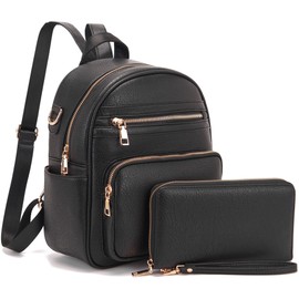 Idesort Small Backpack Purse for Women Girls Cute Backpacks Purse set with Wallet Convertible Shoulder bag Black