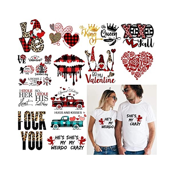 Valentine's Day Heat Transfer Stickers Iron on Decals Patches, Heflashor