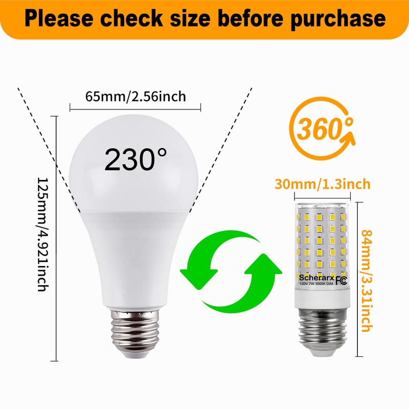 SCHERARX 3Pack E26 LED Bulb 60Watt Equivalent, Dimmable, Daylight White