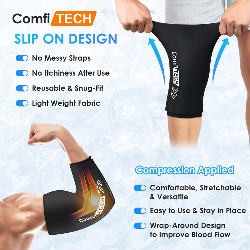 ComfiTECH Large Knee Ice Sleeve for Injuries Compression Sleeve, Flexible