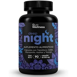Deep Night  Sueño Reparador, Profundo y de Calidad  Ingredientes Triptófano, GABA, Manzanilla, Azahar, Toronjil.  Suplemento natural con 90 Cápsulas