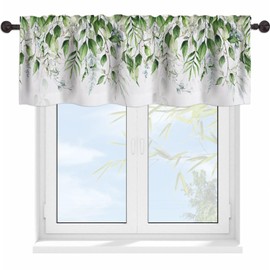 YUVVLFY Green Leaves Valance Curtains for Windows Watercolor Sage Eucalyptus Leaves Modern Rod Pocket Decorative Window Valance for Kitchen Bathroom Bedroom Living Room Closet, 54x18 Inch