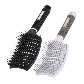 Triko Set de 2 Cepillos de Cerdas de Jabalí y Nailon, Cepillo Curvado para Desenredar el Cabello Seco y Húmedo, Fino, Grueso o Rizado, Cepillo