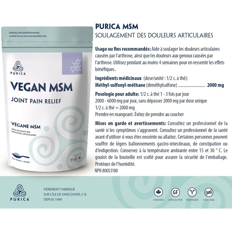 PURICA - MSM Methylsulfonylmethane, 1kg Powder - Helps to Relieve