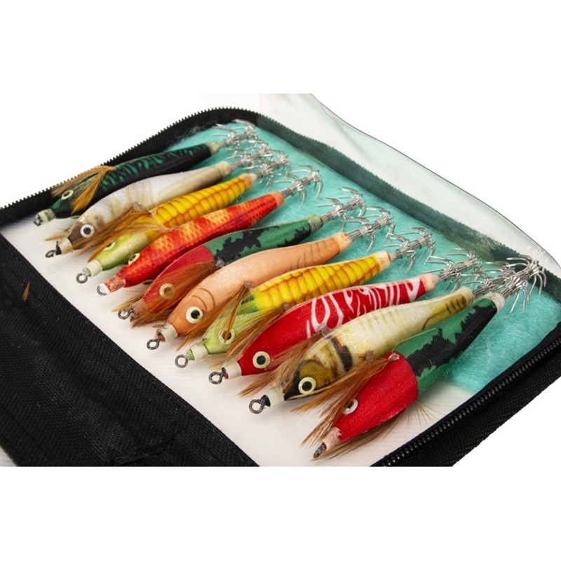Wood Shrimp Squid Hook Lures Wood Shrimp Bait with Squid