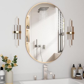 NEUWEABY Oval Bathroom Mirror Capsule Wall Vanity Mirror, 20"x30" Pill Mirrors Wall Mounted Mirror, Large Modern Mirror with Gold Metal Frame, Decor for Entryway, Bedroom, Living Room
