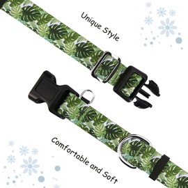 Fidohug Dog Collar Martingale with Buckle Adjustable Nylon Tropical No Pull Anti Escape Training Dog Collars (Palm Leaf, Small)