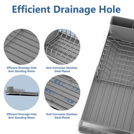 Anhow Drainer Crockery Extendable Dish Drainer with Crockery Tray Made of Stainless Steel for Plates, Cups, Kitchen Goods - Grey/28-47 cm