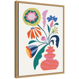 Kate and Laurel Retro Whimsical Floral Vase Framed Canvas Wall Art by Rachel Lee 18 x 24 Sylvie Natural, Whimsical, Abstract, Flowers, Still Life Art for Wall Decor, Living Room Bedroom