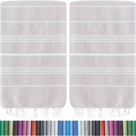 HAVLULAND |Pack of 2| Turkish Beach Towels Oversized 39x71, 100% Turkish Cotton Sand Free Quick Dry Absorbent Towel Travel Blanket for Adults Beach Gift Beach Essentials - Silver