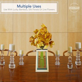 Royal Imports Flower Glass Vase Decorative Centerpiece for Home or Wedding Tall Tapered Mirror Trim Plate Glass, (8" W, 2" Opening) 13.5" Tall