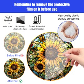 Stained Window Hanging - 1Pcs Big Sunflower Theme Round Stained Acrylic Hanging Ornament Stained Panel Hanging for Indoor Outdoor Decor, Garden Decoration or Housewarming Gift