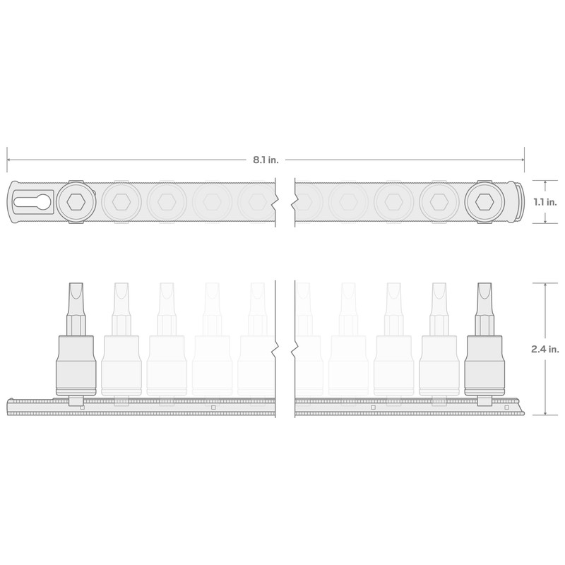 TEKTON 3/8 Inch Triple Square Bit Socket Set with Rail,