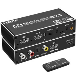 HDMI Audio Separator, Optical Digital 4K@60Hz, HDMI Switcher, 2 in 1 out with ARC Remote Control, HDM, I 2.0 b Switcher, Audio Separation, Compatible with Optical SPDIF + Coaxial + Analog RCA Stereo