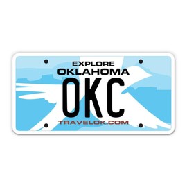 Squiddy OKC Oklahoma City State License Plate Style - Vinyl Sticker Decal for Phone, Laptop, Water Bottle (3.5" Wide)