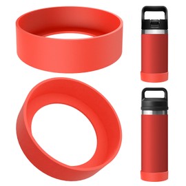 Linkidea 2 Pack Water Bottle Boot Compatible with YETI Rambler Jr. Kids 12oz, Rambler Bottle 12oz/18oz, Yonder 20oz, Silicone Anti-Slip Bottle Bottom Bumper Protector (Red)
