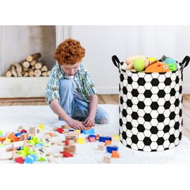 ACMUUNI 19.7" Round Kids Laundry Gift Basket Storage Laundry Hamper Baby Toys Nursery Bin with Handles,Storage Basket for Kids Room Bedroom Decor (Football)