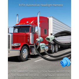 GUZIKO Black Copper Headlight Wiring Harness Replace 1-34267 61A3002-0474, 8-Pin, Fit for Peterbilt 387 1999-2010 382 2007-2018 384 2007-2014 386 2005-2015