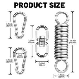 Fhioevt Set of 4 Swing Spring Set Tension Springs with Hooks Swing Spring Steel Spring with 2 Carabiner Hooks and 1 360° Swivel Spring Cradle Swing Spring for Hanging Chair Hammock Hanging Lounger