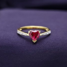 AFFY Simulated Ruby & Cubic Zirconia Solitaire Heart Promise Ring 14k Yellow Gold Over Sterling Silver Gift For Her Ring Size-6