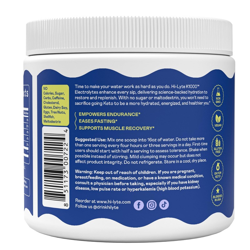 Hi-Lyte K1000 Electrolytes Powder Mix Unflavored Keto & Performance, 50