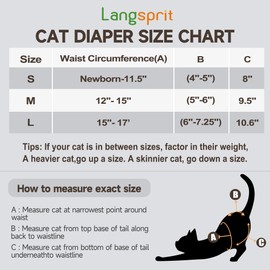 Langsprit Reusable Cat Diapers for Female and Male Cats,Washable Cat Kitten Incontinence Diapers for Male Cat Spraying,Pet Kitty Diapers for Cats Large Medium Small Size