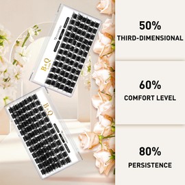 B&Q Lash Clusters B16 DIY Eyelash Extensions 72 Clusters Mega Volume C D Curl Individual Lashes Cluster Extensions for DIY at Home (B16-D-16)