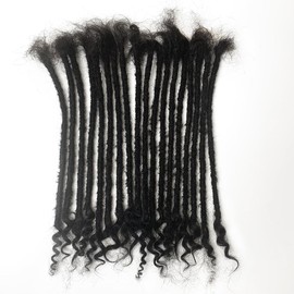 Wantoade Dreadlock Extensions Human Hair With Curly Ends 0.4cm Width 12 inch 20 Strands Natural Black Loc Extensions Curly End for Women Men