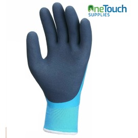 A406 5 Pairs Blue Waterproof Fully Latex Coated Nylon Safety Work Gloves Heavy Duty Grip Gloves Winter Gloves Builder Gloves (Large/9)