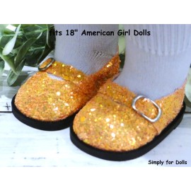 Unbranded ORANGE Sequin Sparkle MARY JANES fits 18" American Girl DOLL SHOES