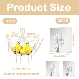 Toy Hammock for Stuffed Animals, Teddy Hammock with 3 Hooks, Teddy Storage, Toy Hammock, Soft Toy Storage for Nursery Preppy Room Decor