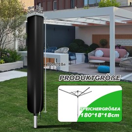 MaxAwe Rotary Airer Protective Cover, 600D Oxford Fabric, 180 x 18 x 18 cm, Washing Umbrella Cover with Zip and Storage Bag, Clothes Line Cover, Black Drawstring, Waterproof, Anti-UV
