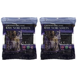 Raw Organic Nori 100 Sheets Pack - Certified Vegan, Raw, Kosher Sushi Wrap Papers - Premium Unheated, Un Cooked - NOT Toasted - BULK BUY save!