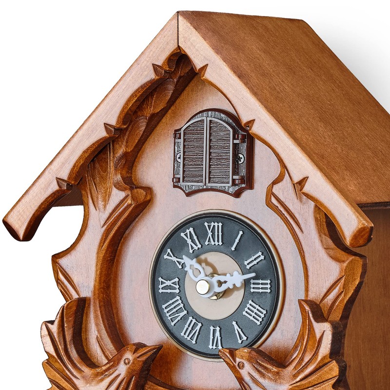TIMEGEAR Cuckoo Clock with Night Mode, Singing Bird and Carved