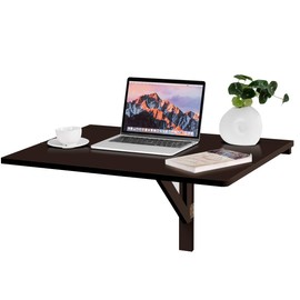 Tangkula 31.5" x 23.5" Wall Mounted Table, Folding Wall Mounted Desk Drop-Leaf Table, Space Saving Fold Down Floating Desk for Study, Bedroom, Bathroom or Balcony (Brown)
