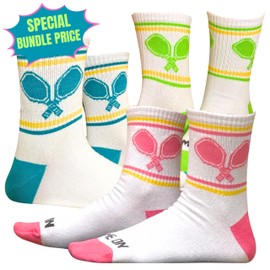 PBF Pickleball Socks Womens Quarter Length Pink Lime Turquoise Bundle Paddles Athletic Moisture Wicking Dri Fit Cotton