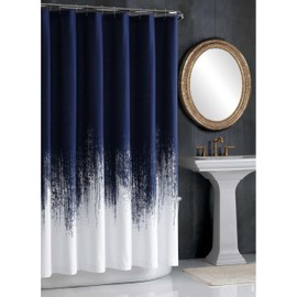 Vince Camuto Lyon Blue and White Cotton 1-Piece Shower Curtain Shower Curtain, Luxury, 100% Cotton face/Polyester Reverse, for Men and Women, Oeko-TEX Certified Confidence
