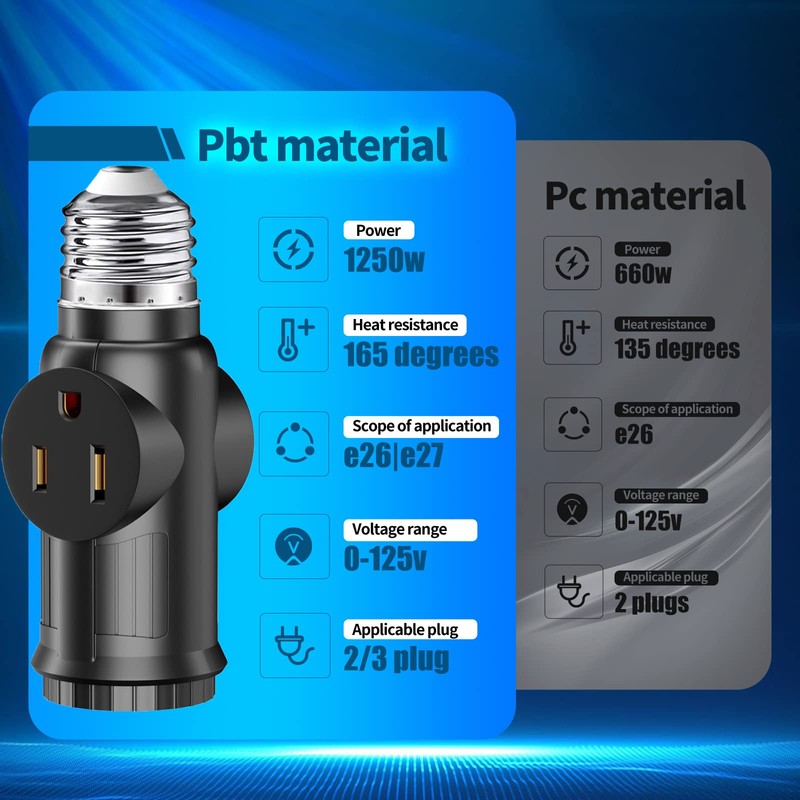 E26 Light Socket to Plug Adapter Black, 1 Pack