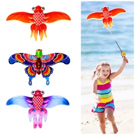 Vodolo Kites for Kids Ages 3-5,3PCS Cute Fish Colorful Kid Kites Easy to Fly for Beach Park Outdoor Play Game Activities,Pocket Mini Kite for Kids Ages 4-8 with Handle,Summer Outside Toys for Ages 5-7