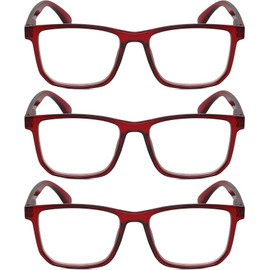 Calabria R861 3 Pack Reading Glasses +1.75 Red Crystal Mens Womens Trendy Eyeglass Fashion Readers w/Semi-Hard Zipper Case