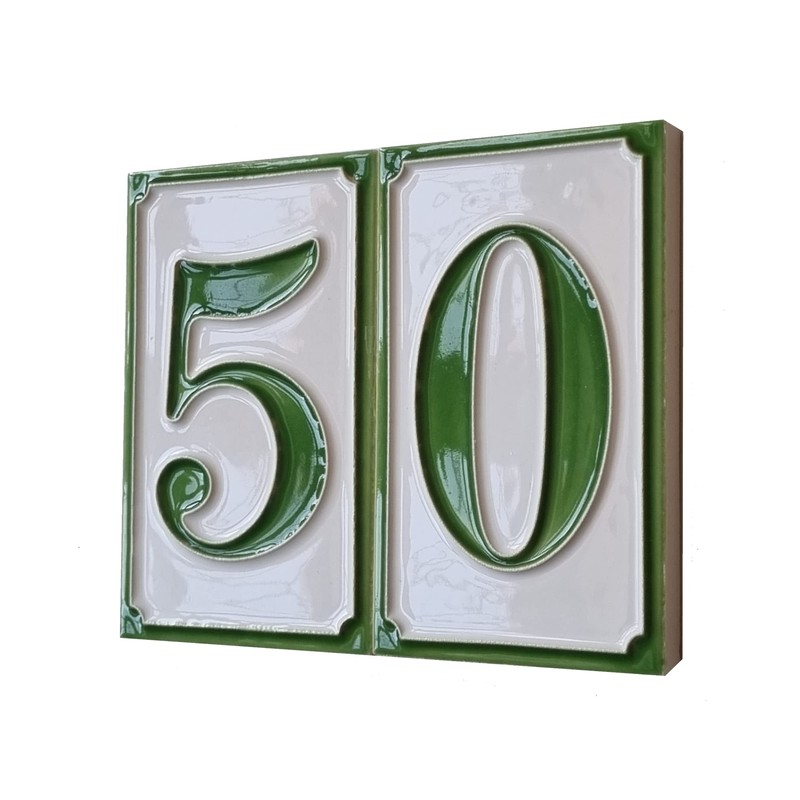 House Numbers Hand-painted Italian Ceramic Numbers Tiles Simple Green Design,