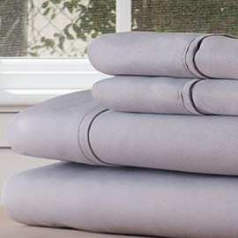 Home Cotton Blend 1200 Thread Count Silver Sheet Set (Twin XL) Grey Solid Color Casual Victorian Fully Elasticized Fitted Stain Resistant