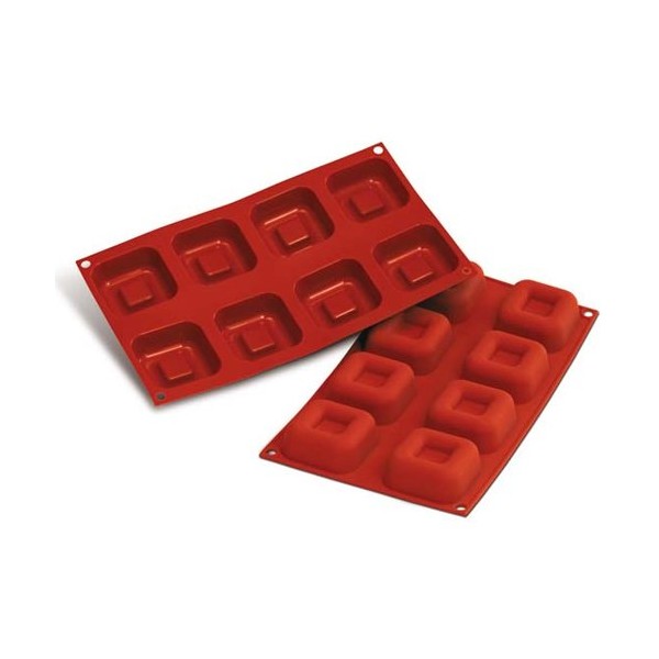 Silikomart Professional Silicone Flexible Bakeware: Square Savarin 2.47 Oz, 2.5" x 2.5" x 1" High, 8 Cavities