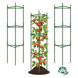 TOCCYARD 3 Pack Tomato Cages for Garden Plant Support, Up to 48Inch Tomato Trellis Assembled Garden Stakes, Plant Trellis with 66Ft Twist Tie, Fit Vertical Climbing Plants, Vegetables, Flowers