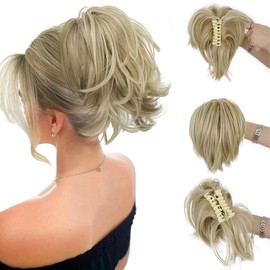 AOWVUTS Pferdeschwanz mit Klammer Kurze Lockiger Pferdeschwanz Clip in Klaue Haarverlängerung Natürlich Synthetisches Haarteil Gerade Verlängerung Zopf Ponytail Extension für Frauen Damen