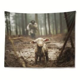 Jesus Saving Lost Lamb Tapestry God Faith Aesthetic Tapestry Wall Handing Backdrop Home Decor for Living Room Birthday Party 60x70inch