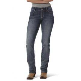 Wrangler womens Western Mid Rise Stretch Straight Leg Jeans, Dark Indigo, 17-34 US
