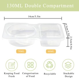 Luoqun88 Double Compartment Condiment Containers, Reusable Snack Pack Container, Portable Snack & Dip Pots, Mini Thickened Dip Boxes With Lid for Picnic/Work Lunch (10)
